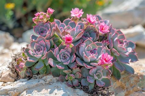Plantes grasses aux feuilles rose et verte
