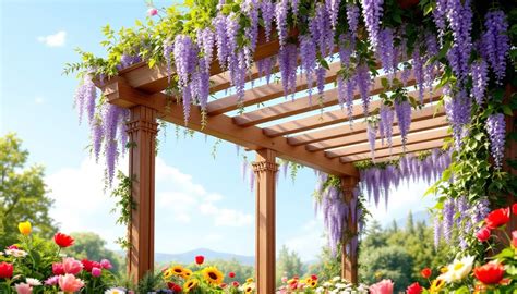 Photo d'une pergola recouverte d'une glycine en pleine floraison