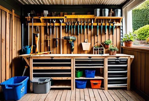 Espace de rangement propre et organisé pour les outils de jardinage