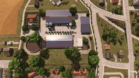 Vue panoramique d'une ferme moderne dans Farming Simulator