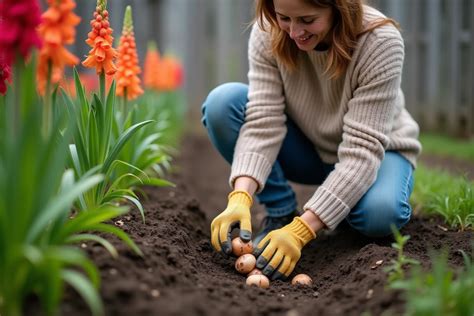 Enfants plantant des bulbes dans un jardin