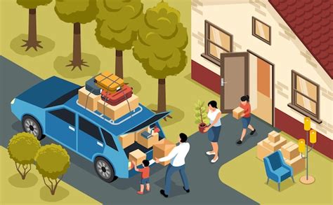 Illustration montrant une équipe de récupération de meubles chargeant un camion devant une maison