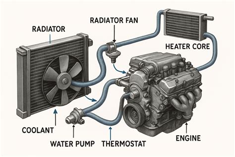 Schéma de refroidissement moteur via lanceur