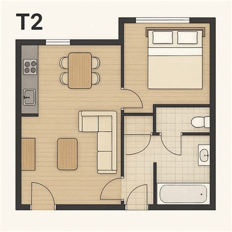 Plan d'un appartement T1bis typique de 32m²