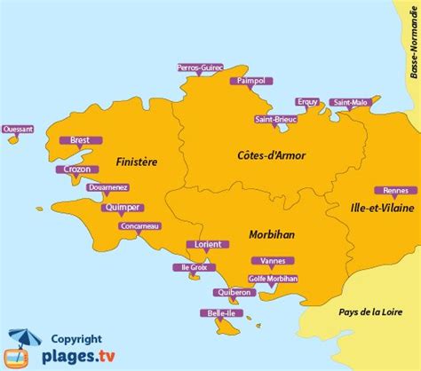 Carte des principales stations balnéaires de Bretagne du début du 20e siècle