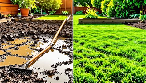 comparaison visuelle entre un jardin boueux et un espace propre en gazon synthétique