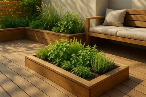 Terrasse moderne avec jardinière intégrée et palmiers