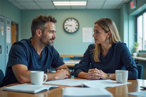 Deux infirmiers discutant de la progression d'un étudiant