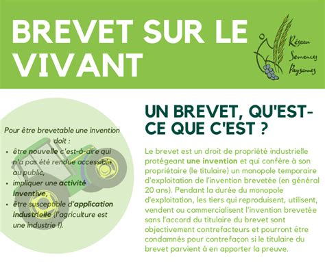 Infographie expliquant les différentes formes de brevets sur le vivant