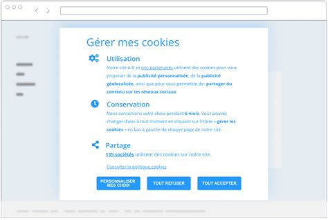 Interface de gestion des cookies sur un site de e-commerce