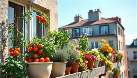 Un potager urbain sur un balcon utilisant des bacs en plastique