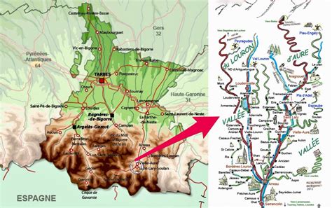 Vue panoramique de la Vallée d'Aure et situation géographique de la Grotte du Noisetier