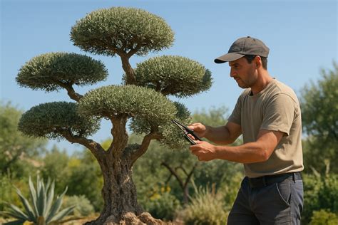 Technique de taille ornementale sur un arbre méditerranéen