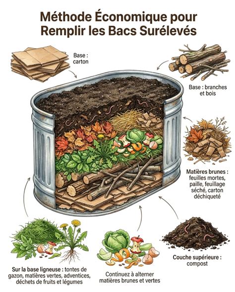 Illustration montrant l'alternance des couches de matières brunes et vertes
