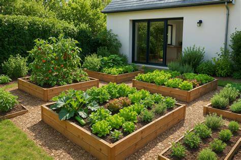 légumes frais poussant dans un potager carré
