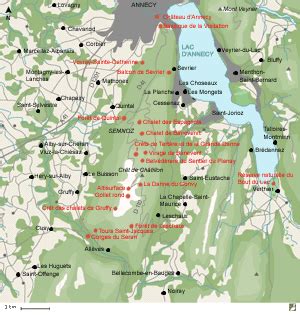 Carte du massif du Semnoz avec les différentes routes d'ascension
