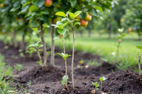 Un verger de jeunes arbres fruitiers plantés par des familles