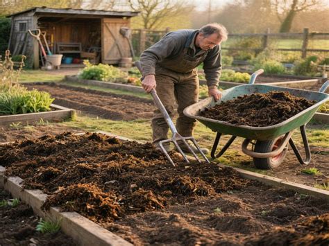 jardinier appliquant du compost sur son potager