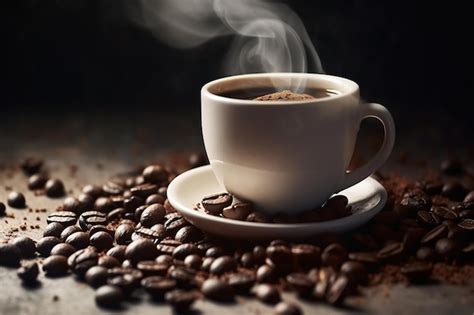 illustration d'une tasse de café fumante et d'une pile de marc de café sec