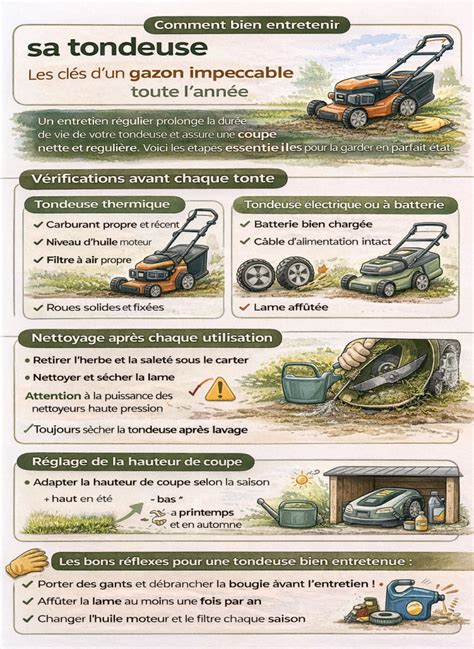 Infographie : Entretien de la tondeuse