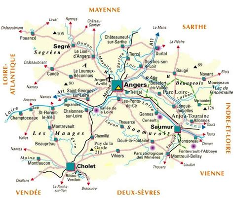 Carte du Maine-et-Loire montrant Angers et ses environs