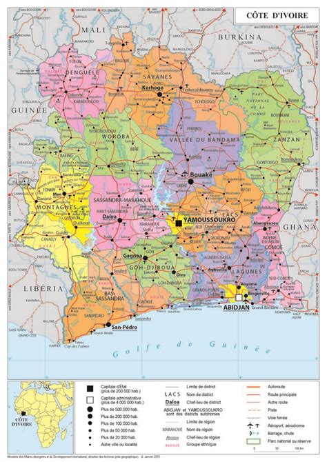 Carte de la Côte d'Ivoire montrant les principales zones de production de cacao