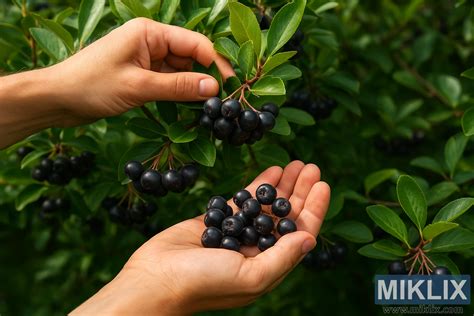 Récolte de baies d'Aronia dans un verger