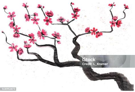 Illustration artistique d'une branche de prunier en fleurs sous la neige, symbole classique du Nouvel An chinois.