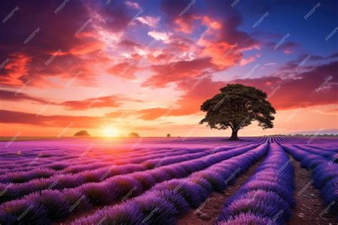 Champ de lavande en Provence au lever du soleil