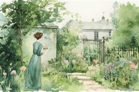 Dessin stylisé d'une femme dans un jardin