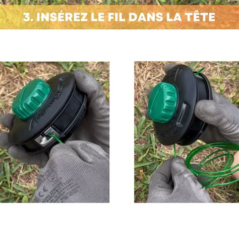 Illustration du montage d'une tête à fil sur une débroussailleuse