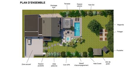 Plan paysager d'un jardin contemporain