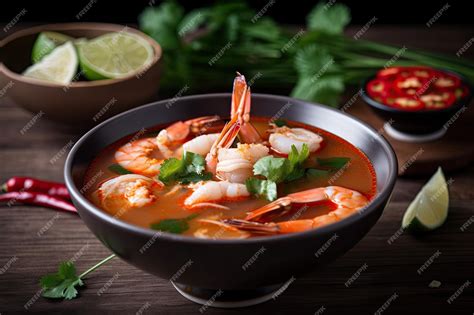 Bol de soupe Tom Yum avec des tiges de citronnelle