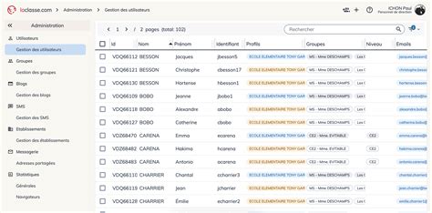 Tableau de gestion des utilisateurs avec pagination et recherche