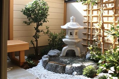 Jardin zen avec éléments minéraux et bordures sombres