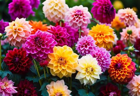 Variété de dahlias aux formes et couleurs diverses