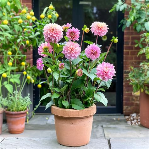 Jardinière remplie de dahlias variés