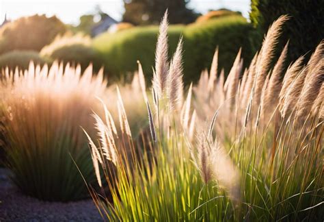 Gros plan sur des graminées ornementales au vent