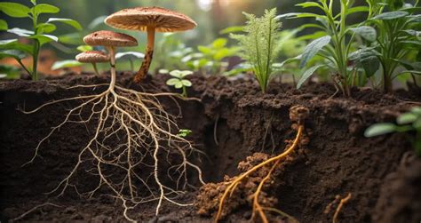 Gros plan sur des champignons mycorhiziens dans le sol
