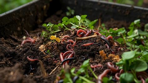 Vers de compost travaillant dans un lombricomposteur