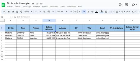 Données client réparties sur un tableau numérique