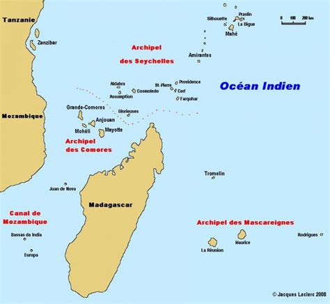 Carte de l'Océan Indien mettant en évidence Madagascar et La Réunion