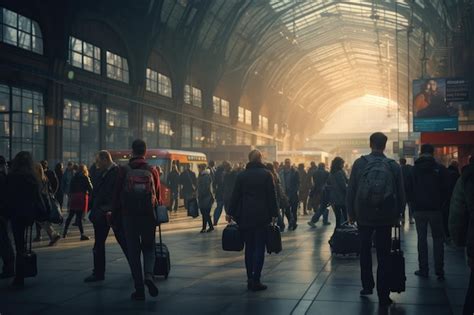Gare ferroviaire animée avec des voyageurs