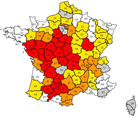 Carte des zones de restriction d'eau par département