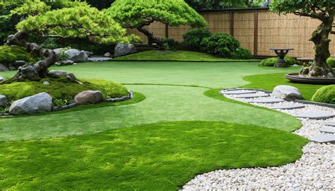 un jardin public aménagé avec des zones de gazon japonais