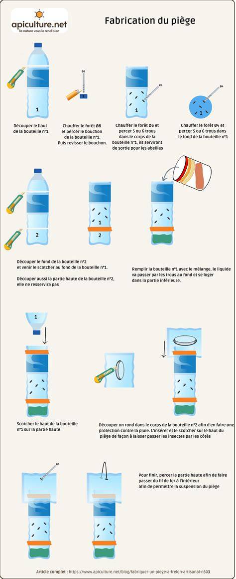 Schéma d'un piège à frelon fait maison avec une bouteille en plastique