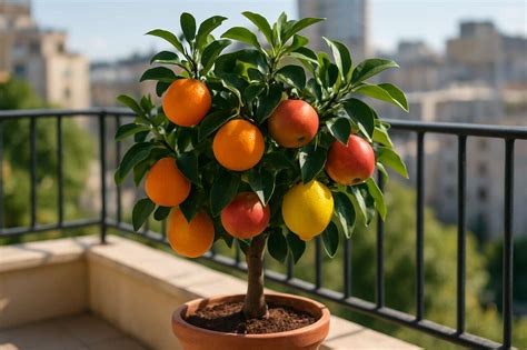 Arbre fruitier en pot sur une terrasse ensoleillée