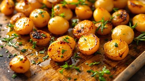 Plat de pommes de terre grenailles rôties aux herbes fraîches