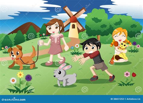 Jardin avec enfants et animaux