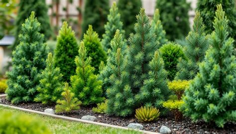 Diversité de conifères nains dans un jardin paysager